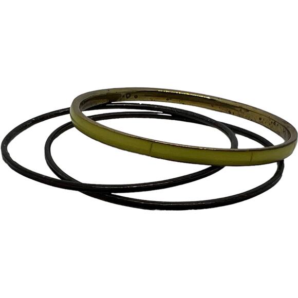 Vintage 70s Bangle Set Black Yellow-Green Mod Stackable Bracelets 3 Piece - Picture 2 of 8